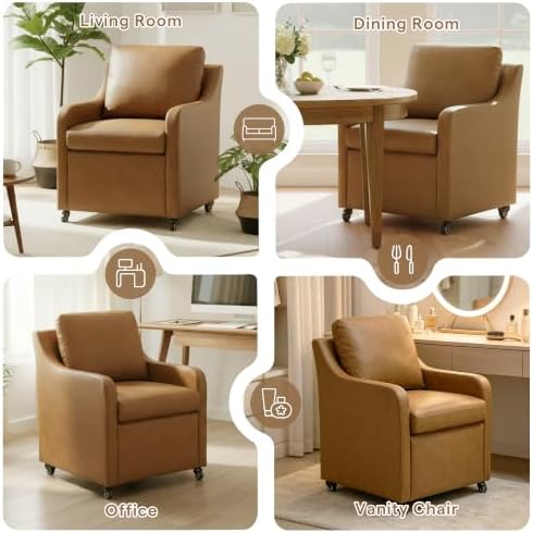 Dining Chair with Wheels, Modern Upholstered Dining Room Chair