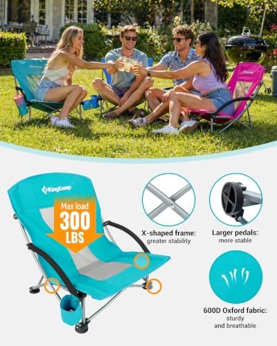 KingCamp Low Beach Chairs 2 Pack, Folding Portable Chairs for Adults