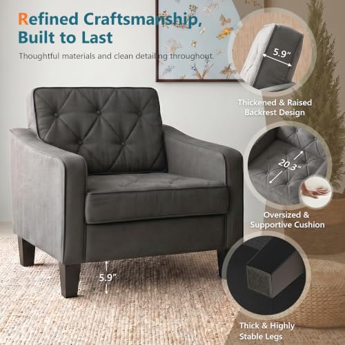 Grey Accent Chairs Set of 2, Wide Comfy Arm Chairs for Living Room, Office