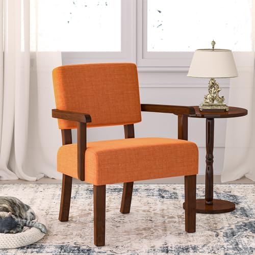FAGAGA Accent Chair, Mid-Century Armchair with Solid Wood Frame, Orange