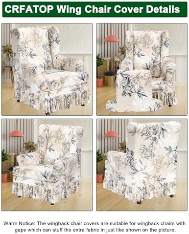 CRFATOP 2 Piece Stretch Wingback Chair Cover with Skirt for Living Room,02