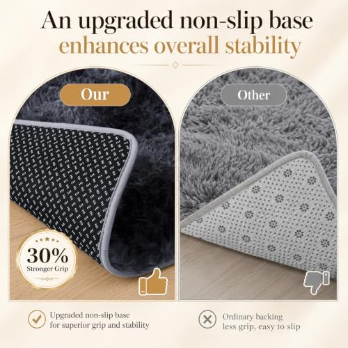 PLHXFR 5x7 Area Rugs Living Room: Fluffy Bedroom Soft Shag Rug Black Grey