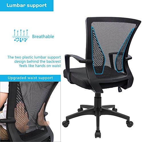 Furmax Office Chair Ergonomic Computer Desk Mesh Chair Mid Back Swivel Lumbar...