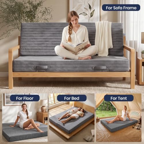 6 Inch Futon Mattress Full Size, Foldable Futon Floor Sofa Bed with Soft Thic...