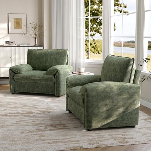 Oversized Accent Chair, Chenille Fabric Reading Chair Beige