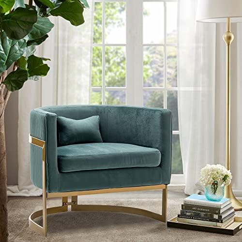 Velvet Barrel Accent Chair Lake Blue with Gold Legs