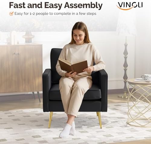 VINGLI Faux Leather Accent Chairs Set of 2 with Gold Legs for Living Room