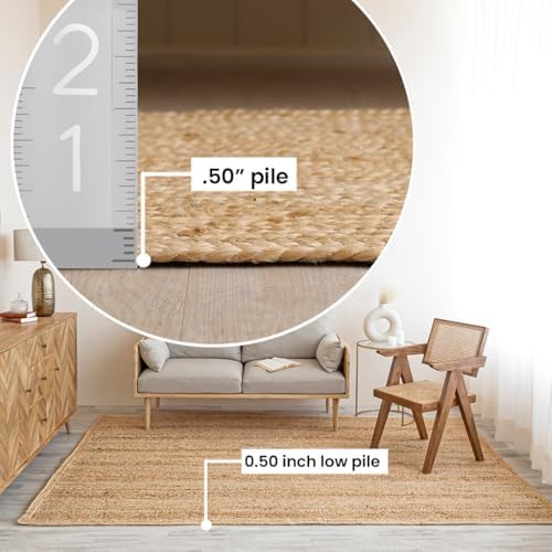 HOMEMONDE Solid Braided Jute Area Rug | Handwoven Reversible Natural Fiber Bo...
