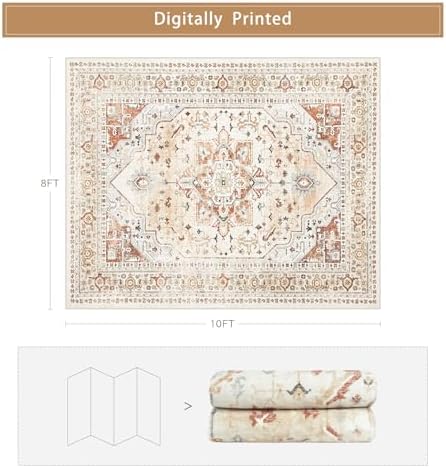 Orange Red 8x10 Washable Area Rugs for Living Room,Bedroom,Dining Room