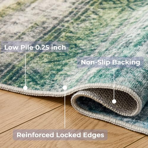 8x10 Teal and Sage Green Abstract Area Rug Living Room Boho Ombre Washable