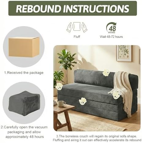 5-in-1 Convertible Sofa Bed, Boneless Loveseat, Tri-fold Futon Sofa Bed with ...