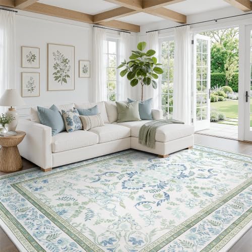 DCX Blue and Green Washable 9x12 Area Rug