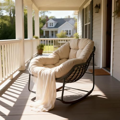 YDcosyfy Oversized Outdoor Papasan Rocking Chair with Soft Cushion, Comfy Pat...