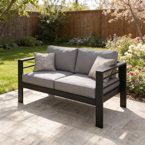 Wisteria Lane Aluminum Outdoor Sofa, 2 Seats Patio Couch All-Weather Rust-Pro...