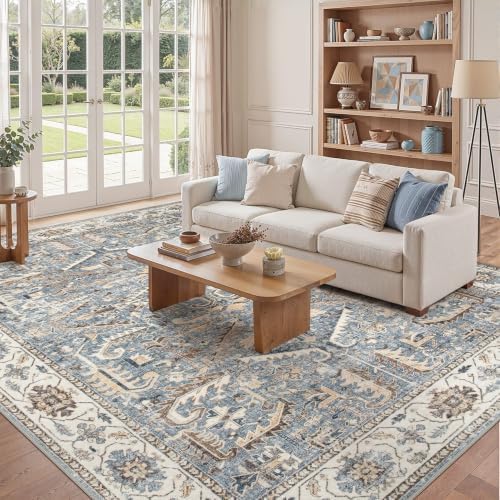9x12 Area Rugs for Living Room Large Washable Rug Vintage Blue