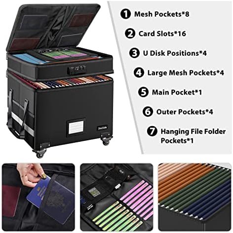DocSafe Fireproof Document Box with Lock,2-Layer File Box with Wheels,Collaps...