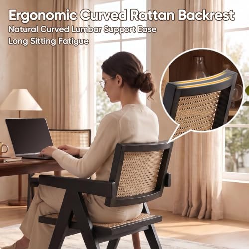 Comfy to go Rattan Dining Chairs,Set of 2 Black Hollow Woven Armrest Design