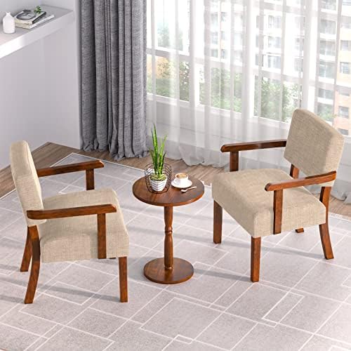 FAGAGA Accent Chairs Set of 2, 2 Solid Wood Armchairs with Side Table