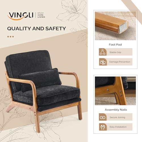 VINGLI Chenille Mid-Century Modern Accent Chair, Cute Reading Arm Chair with ...