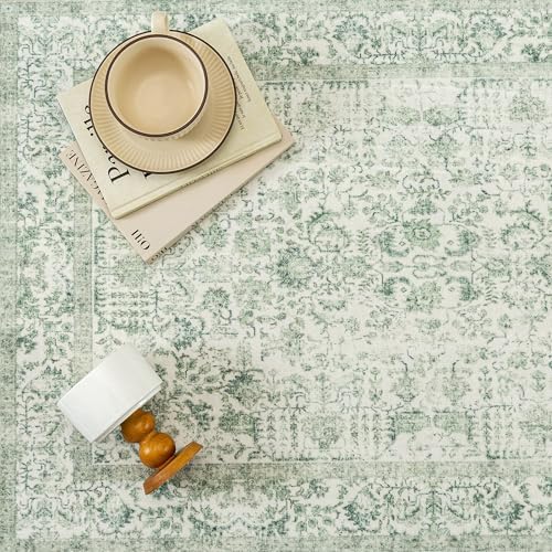 PureCozy Sage Green Area Rug 6x9 Vintage Floral