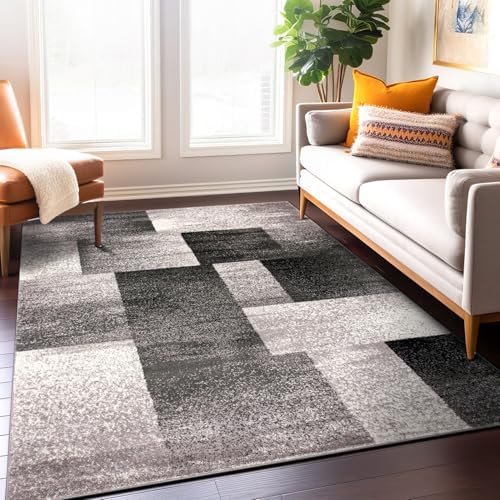 Rugshop Distressed Boxes Modern Non-Shedding Cozy Area Rug Gray 5' x 7'