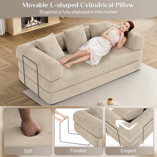 DAMAIFROM Convertible Sleeper Sofa Bed Floor Boneless Couch, Light Brown