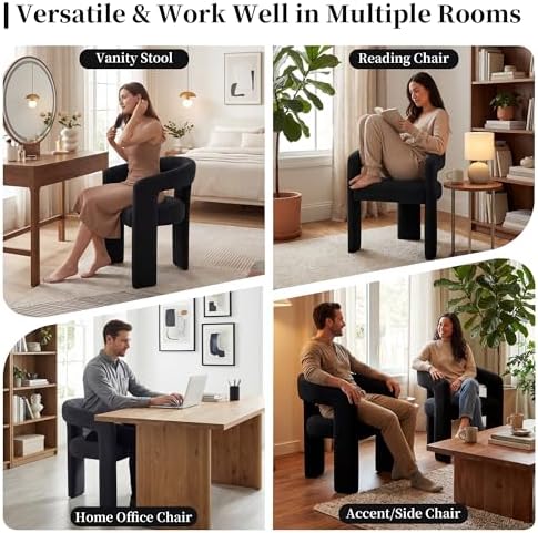 Tmsan Black Modern Boucle Barrel Dining Chairs Set of 4