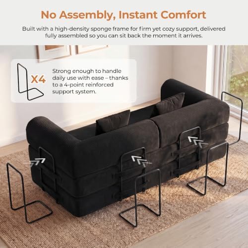 79" Convertible Futon Sofa Bed, Boneless Couch for Living Room | Corduro...