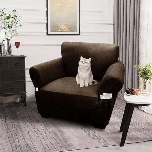 Single Sofa Cover Leather Look Chair Covers for Living Room 1-Piece Sofa Chai...