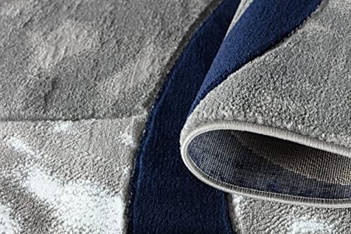 GLORY RUGS Area Rug Modern 4x6 Navy Circles Geometry Soft Hand Carved Contemp...
