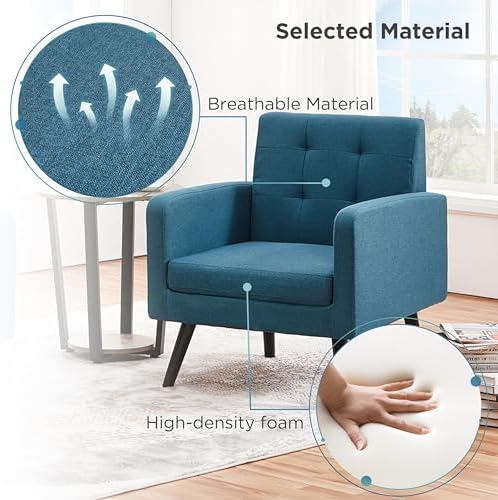 Yaheetech Mid Century Accent Chair Living Room Chair Navy Blue