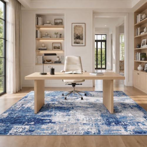 RELEANY Washable 8'x10' Abstract Area Rug for Living Room Blue Gray