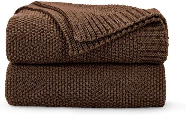 Dark Brown Seed Stitch Throw Blanket 50"x60", Farmhouse Decor