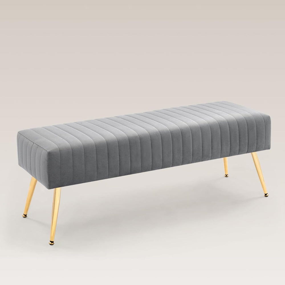 Furnimart 44 Inch Gray Velvet Modern Ottoman Bench, Modern Upholstered Bedroo...