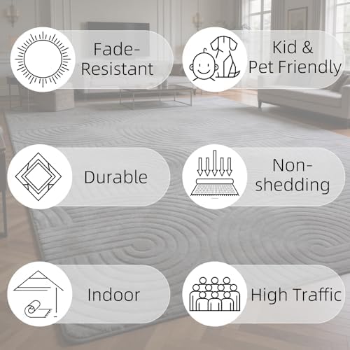 Grey Boho 8x10 Solid Color Area Rugs, Washable Rugs for Living Room