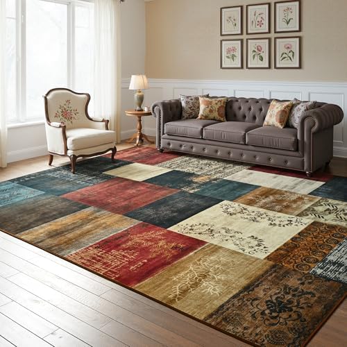 Tepook 8x10 Area Rugs for Living Room, Washable Large Geometric Bedroom Rug