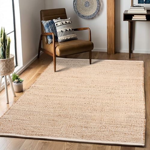 Delara Handwoven Jute and Cotton Area Rug - Natural Rug, Farmhouse Accent Rug...