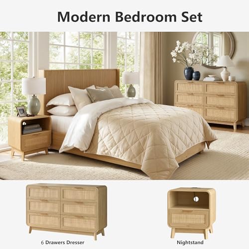 FORTUNETEC Dresser and Nightstand Sets, 3 Piece Bedroom Set, Oak