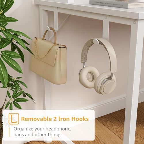 DLisiting White Computer Desk with Hutch & Drawers - 47 Inch Modern Study...