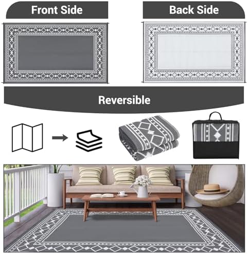 GarveeHome Outdoor Rug 8x10 Waterproof Patio Rugs Modern Bordered Reversible ...