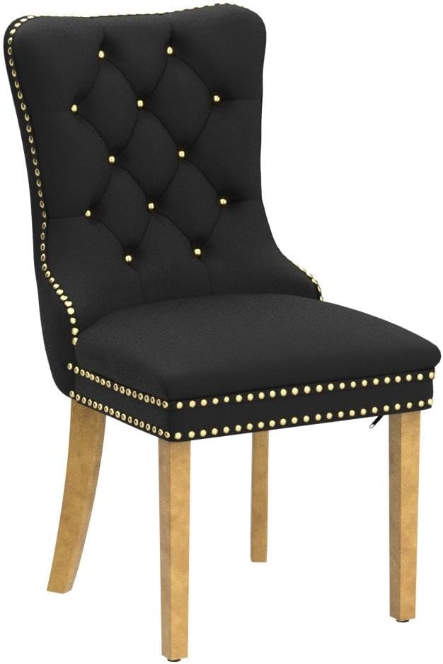 Black Dining Chairs Set of 2, Velvet Upholstered Dining Room Chairs with Back...