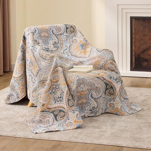 100% Cotton Boho Throw Blanket for Home Decor – Classic Farmhouse Quilt Beddi...
