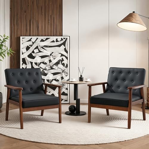 Waiting Room Accent Chairs Set of 2, Black Leather ArmChairs, Office Guest