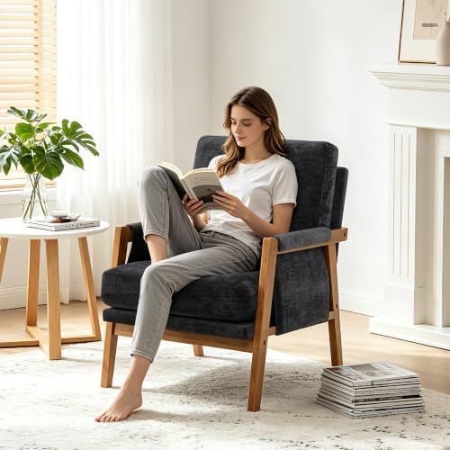 RNKSFX Black Accent Chair for Bedroom & Living Room, Mid Century Modern A...