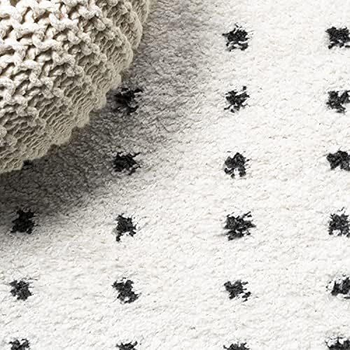 JONATHAN Y Pele Modern Geometric Dot Shag White/Gray Indoor Area Rug, 5x8, Bo...