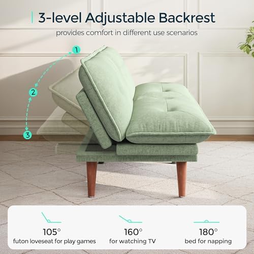 LINSY HOME Futon Sofa Bed, 70" Chenille Futon Couch with Adjustable Back...