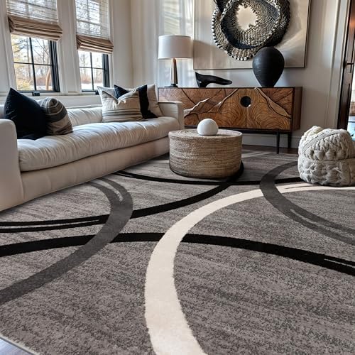 Rugshop Wavy Circles Non-Shedding Living Room Area Rug Gray 7'10" x ...