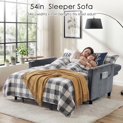 55'' Sleeper Sofa Bed, Convertible Pull Out Couch(Darkgrey)