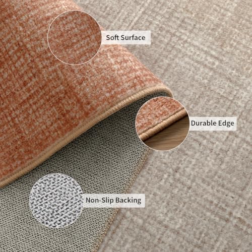 YIHOUSE Geometric Area Rug, Washable Non-Slip Low Pile, Brown, 5 x 7 ft