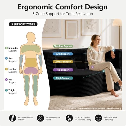 78" Futon Sofa Bed, Full Size Boneless Corduroy Couch Bed (Black)